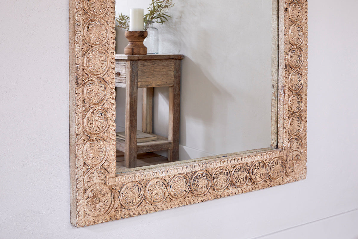 Tannir Carved Mango Wood Mirror - Natural