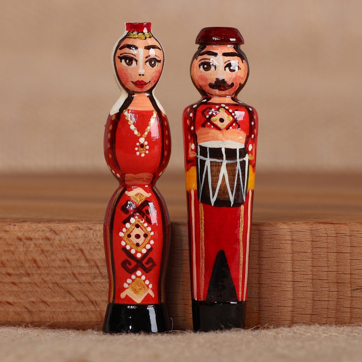 Artisan-Made Taraz Marriage 2-Piece Red Beechwood Magnet Set - Taraz Marriage in Red