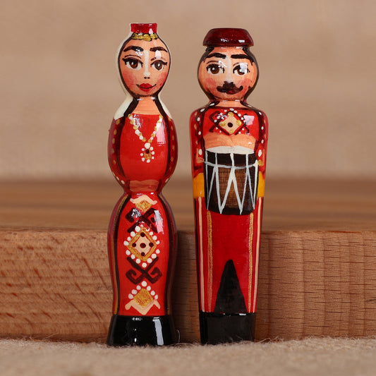 Artisan-Made Taraz Marriage 2-Piece Red Beechwood Magnet Set - Taraz Marriage in Red