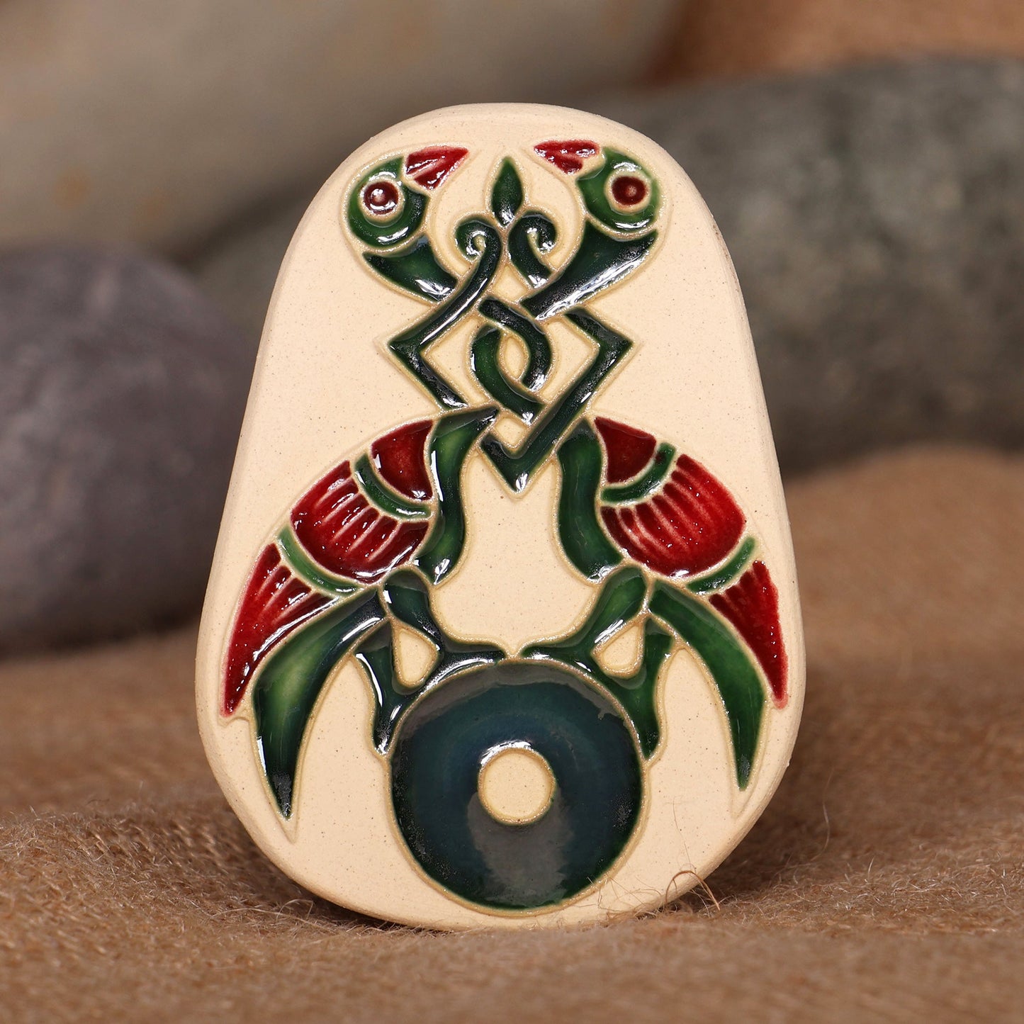 Armenian Folk Art Hand-Painted Freedom Bird Ceramic Magnet - Green Freedom