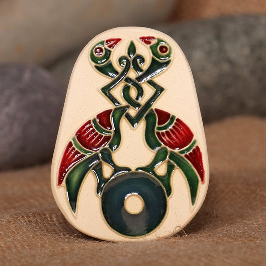 Armenian Folk Art Hand-Painted Freedom Bird Ceramic Magnet - Green Freedom